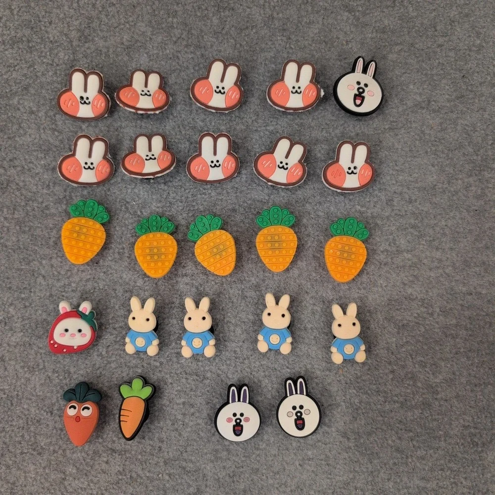 24pc Easter Rabbit and Carrot Shoe Charms Set for Clogs Bunny Animal Accessories